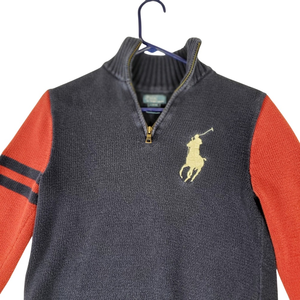 Polo Ralph Lauren Kids Navy Red Big Pony Quarter Zip Cotton Sweater L 14-16